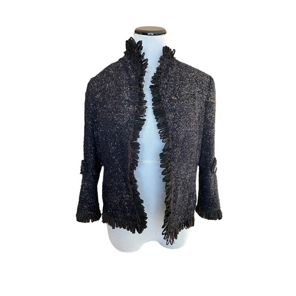 Lafayette 148 New York Jackets & Blazers - Lafayette 148 Womens Wool Blend Tweed Boucle Open Front Blazer Size 2 Black Crop